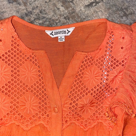 Nanette Lepore Vibrant Orange Flutter Sleeve Blouse - Picture 4 of 4
